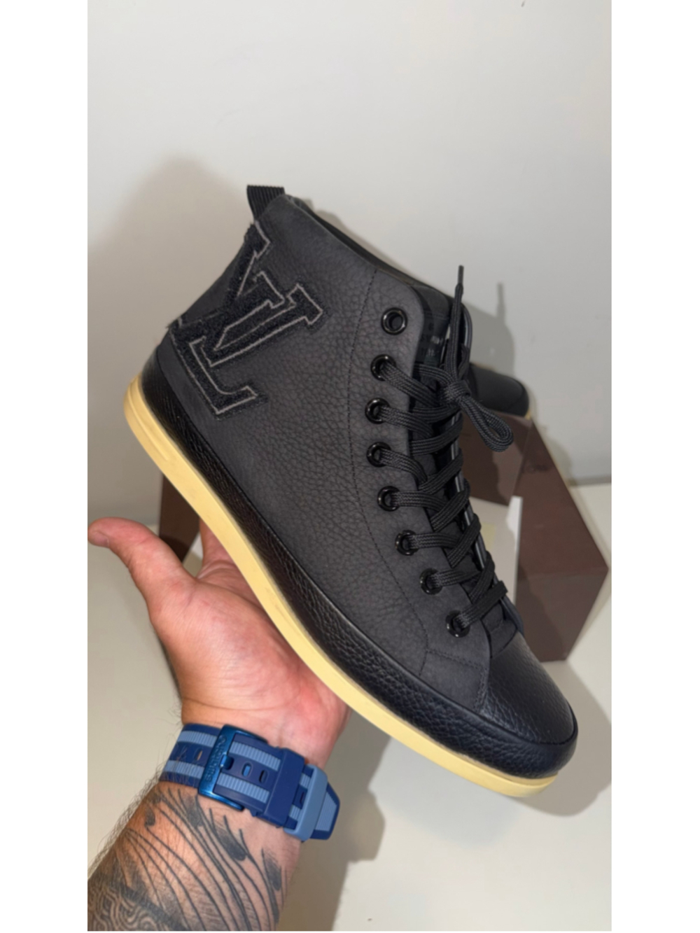 Louis Vuitton Black Leather Surfside High Top Sneakers GO 1111 Size EU 8 / US 9